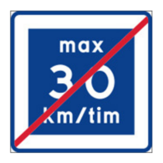 Vägmärken Rekommenderad lägre hastighet max 30 km/tim upphör
