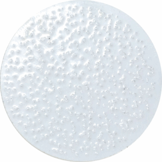 Kontrast och halkprick vit inomhus, 50 mm i diameter, med en baksida av aluminium belagd med klister. Framsida med glaspärlor/krossat glas för bra halkskydd.
