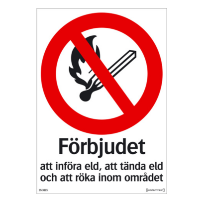 Förbud Förbjudet att införa eld, tända eld, och röka inom området