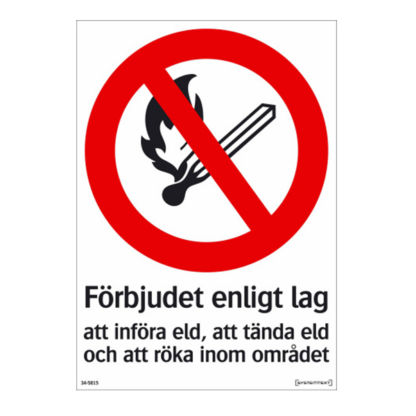 Förbud Förbjudet enligt lag att tända eld och röka i denna lokal