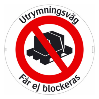 Utrymningsväg får ej blockeras, Golvdekal