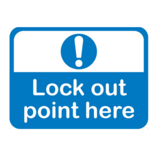 Golvmarkering Lock out point here