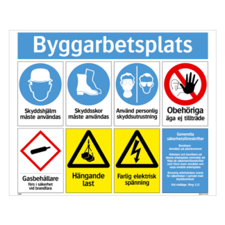 Påbud/Förbud/Varning Kombiskylt byggarbetsplats