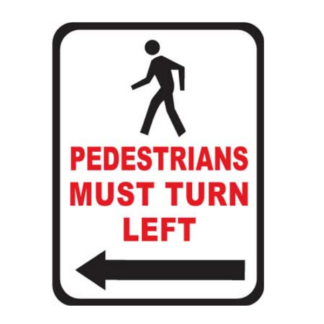 Golvmarkering Pedestrians must turn left