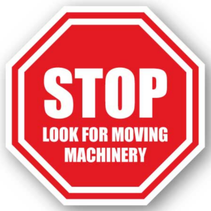Golvmarkering Stop Look for moving machinery