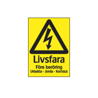 Varning Livsfara före beröring Urladda Jorda Kortslut