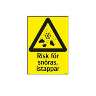 Varning Risk för snöras, istappar
