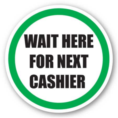 Golvmarkering Wait here for next cashier